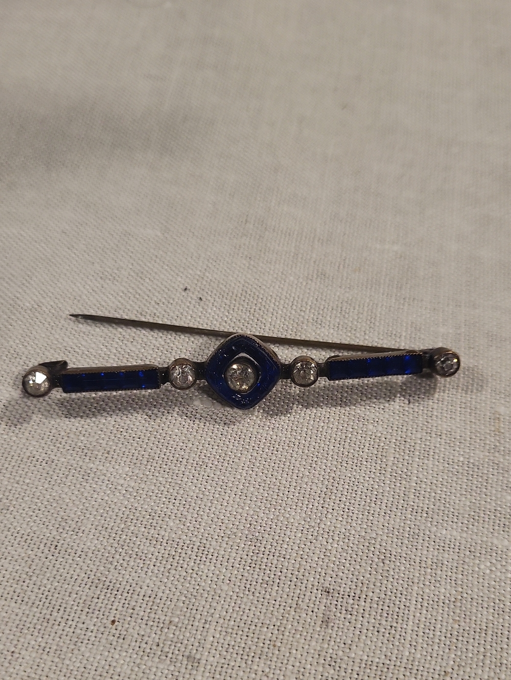Vintage Art Deco Blue  Rhinestone Bar Pin